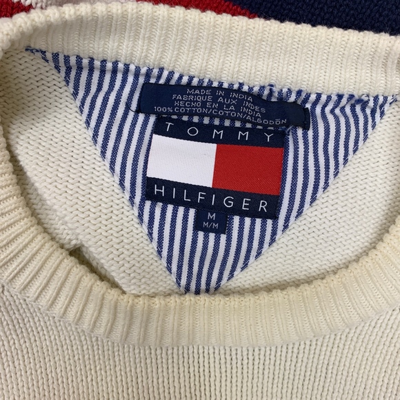 90’s Tommy Hilfiger Blue White Red Striped Sweater - Picture 7 of 8